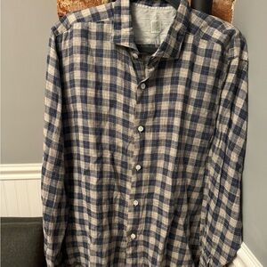 Eleventy Platinum Grey/L Blue/D Blue XXL Button Down Long Sleeve Plaid Shirt